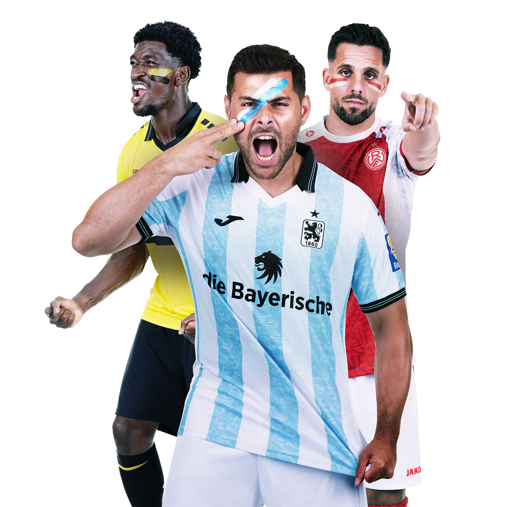 Werbegrafik mit drei Spielern der 3. Liga.